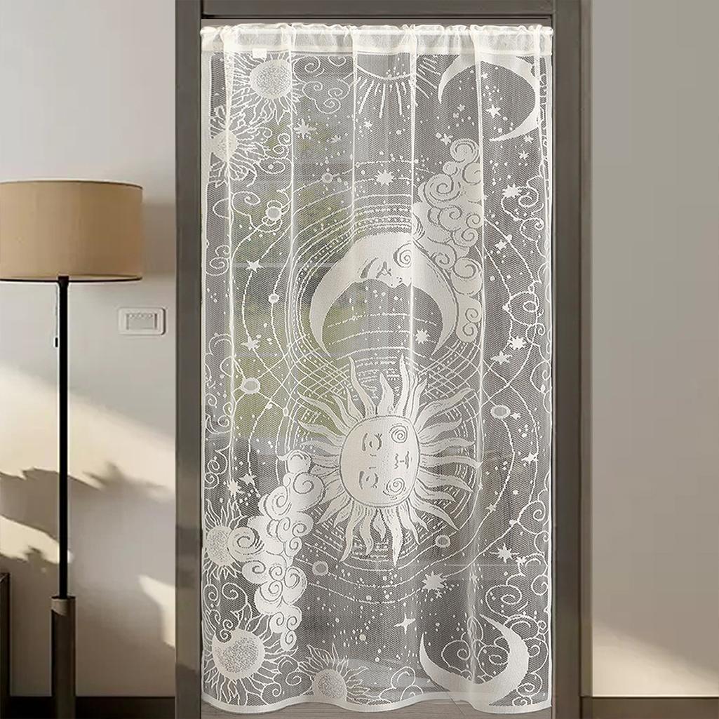 Sun & Moon Pattern Door Curtain, 1 Count Exquisite Lace Door Curtain, Home Decoration Curtain, Home Decor for Living Room Bedroom Hotel Salon