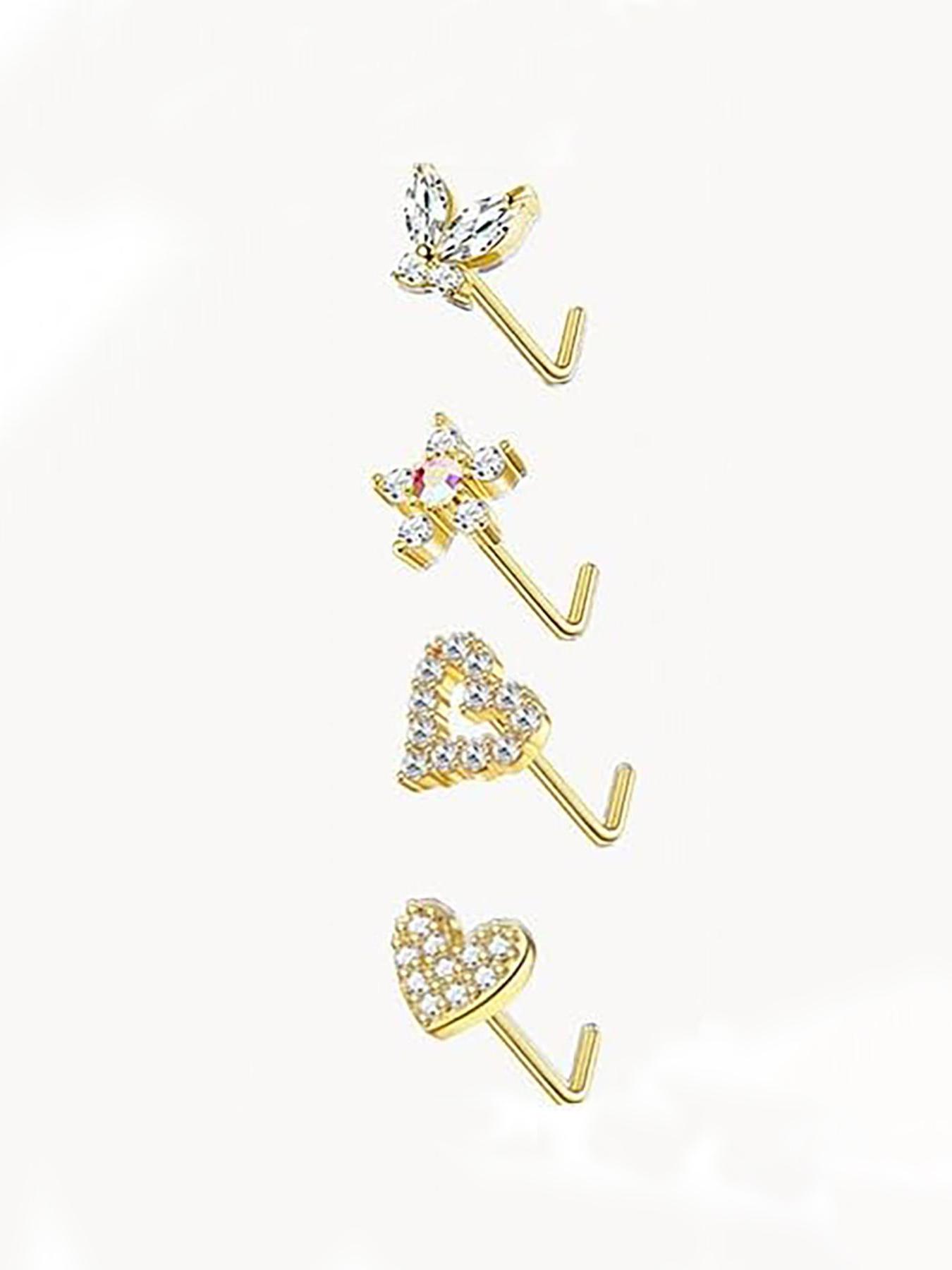 Fashionable Nose Rings, L Shaped Nose Studs, Dangle Nose Studs, Stainless Steel Nose Rings, Nose Cuff, Body Piercing Jewelry for Women & Men, Double Nose Pierced Jewelry