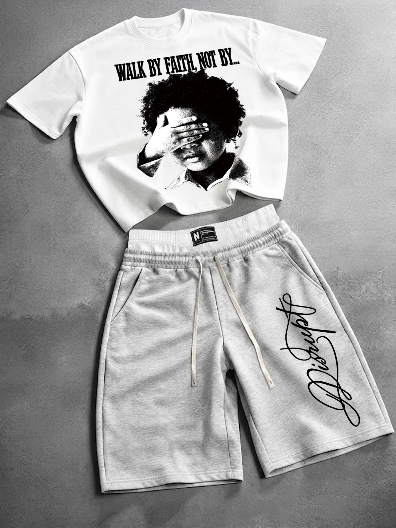 Men 2 Piece Outfits Walk By Faith Not By Sight Graphic Tee Matching Shorts Set Vintage Streetwear Casual Athletic Tracksuit For Summer Gym Daily Wear
