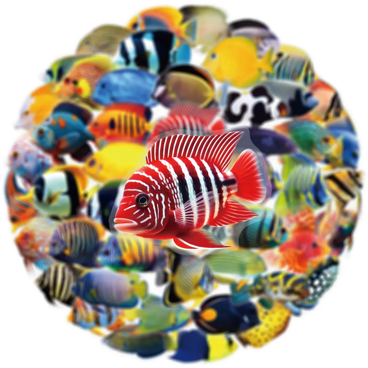 100 Pieces of Transparent PET Fish-themed Graffiti Stickers, Waterproof DIY Decorative Stickers Suitable for Luggage, Phone Cases, Laptops, Helmets and Skateboards