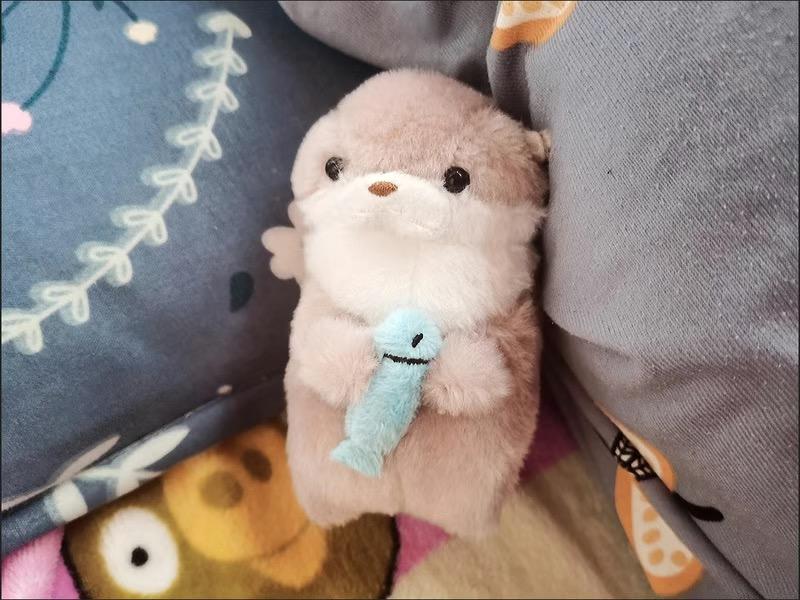 Cute Otters Holding Fish Plush Doll Keyrings Lightweight Hanging Pendant Props For School Bag Key Wallet Doll Toy Gifts 11cm