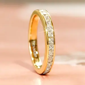 Titanium Steel Jewelry Square Golden Luxury Ring 4Mm Wide Men'S And Women'S Wedding Engagement Fashionable Easy Never Fade Jewelry Gifts