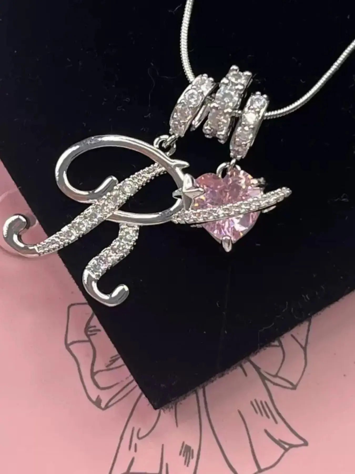 Personalized Initial Letter Necklace with Pink Heart Zircon Pendant, Cz Initial Necklace, Dainty Initial Necklaces, Dainty A-Z Alphabet Necklace for Women, Cubic Zirconia Charm Jewelry, Y2K Aesthetic Gift for Girlfriend, Birthday, Valentine's Day