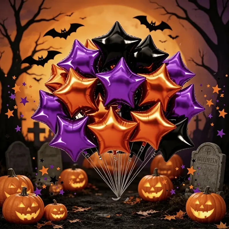 30 Purple, Black and Orange 10-inch Pentagonal Balloon (including purple 10 + Black 10 + Orange 10) can be used to decorate Halloween and Day of the Dead, can also be used for birthday parties, fall/winter themed parties and carnival backgrounds