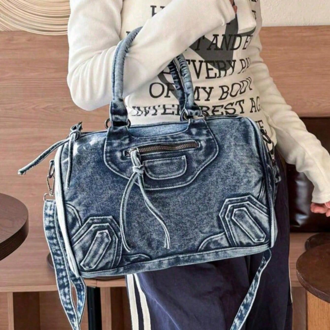 Trending 2026 Vintage Washed  Messenger Bag, Casual Y2K Style Shoulder Bag Double Handle Handbag Spacious Practical Crossbodybag Computer Bag Fashionable Street Bag Suitable for Work Commuting, Shopping, Travel and Back To School