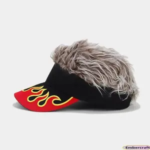 Viral Wig Baseball Cap with Fire Flame Embroidery, Adjustable Hair Hat for Men & Women, Hip Hop Streetwear Y2K Fashion Visor, Funny Festival Costume Cap, UV Sun Protection for Travel, Outdoor, Daily Wear, Custom Logo