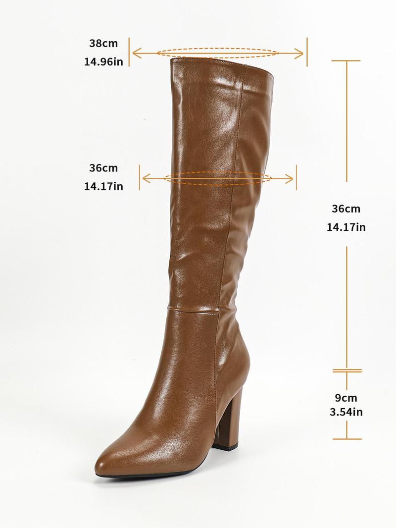 Women's Fashionable Solid Color Pointed Toe Boots, Elegant Zipper Design Knee Boots for Daily Wear, Female All-match Trendy Shoes for Fall & Winter, Fall Winter Footwear