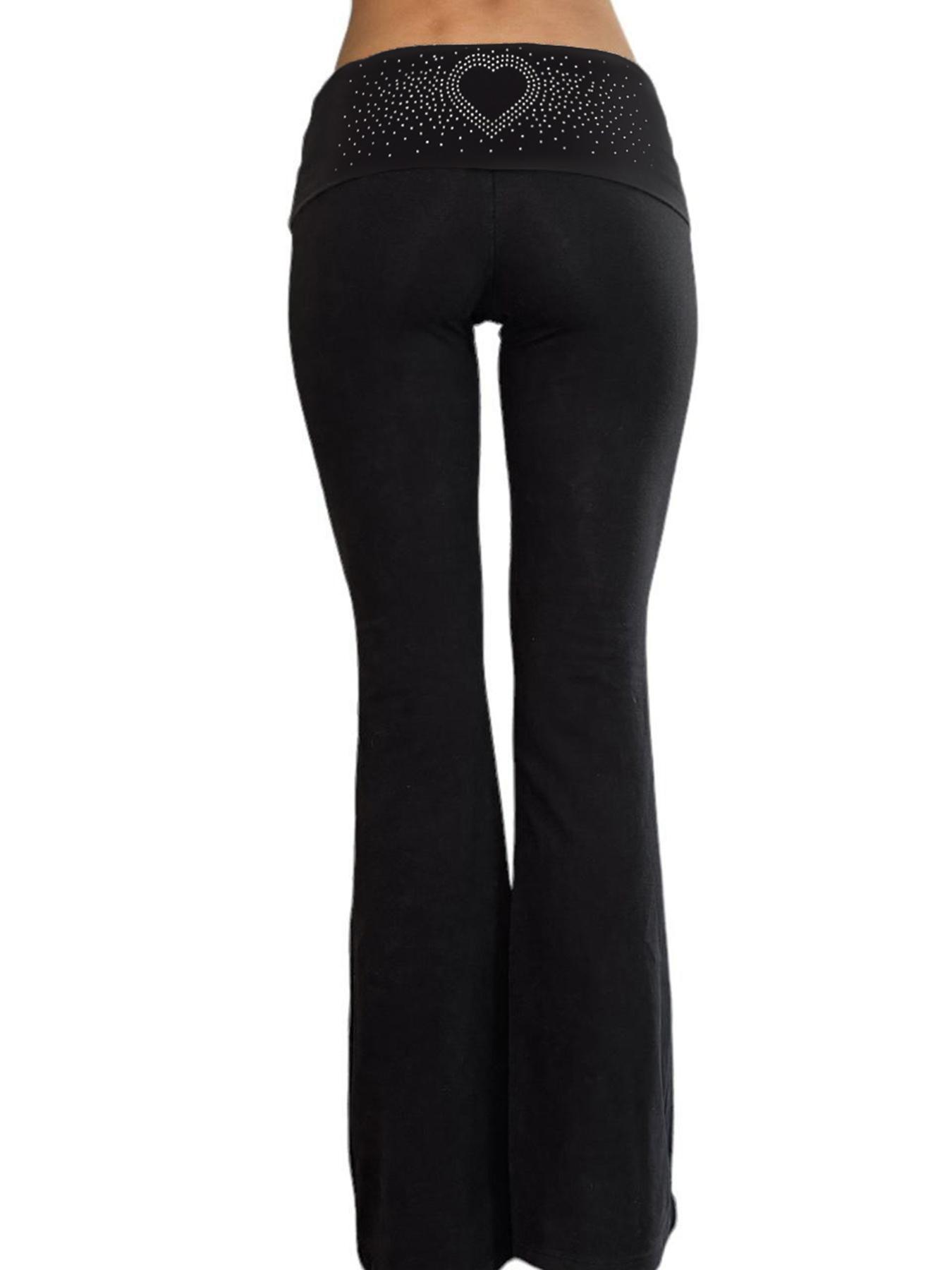 Women's Heart Shaped Rhinestones Flare Leg Pants, Fashion Casual Bell Bottom Trousers for Daily Wear, Ladies Bottoms for All Seasons Fit