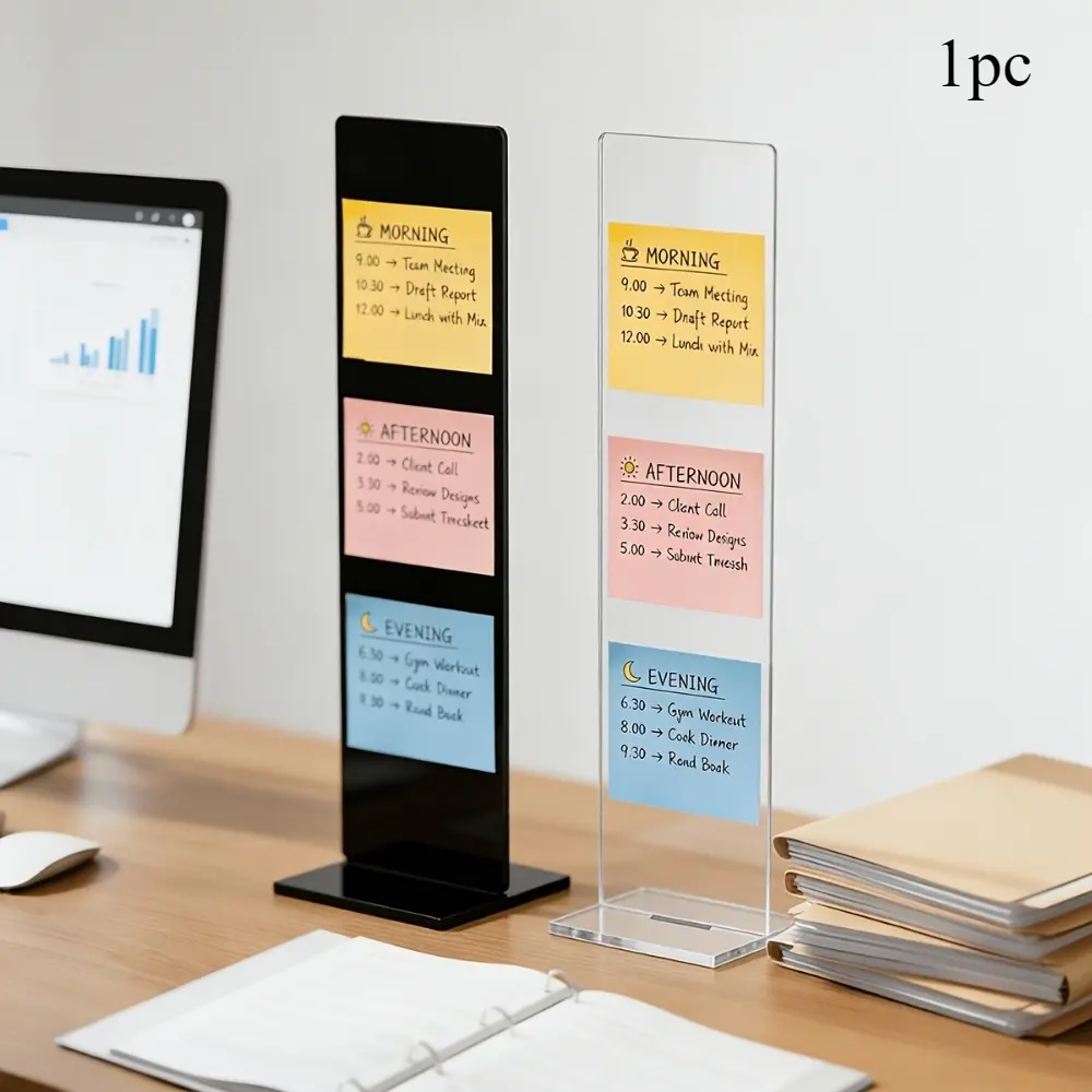Acrylic Screen Side Memo Clip Holder, Detachable Transparent Note Display Stand, Multi-functional Desktop Sticky Note Organizer, Desk Accessory for Office Home Use