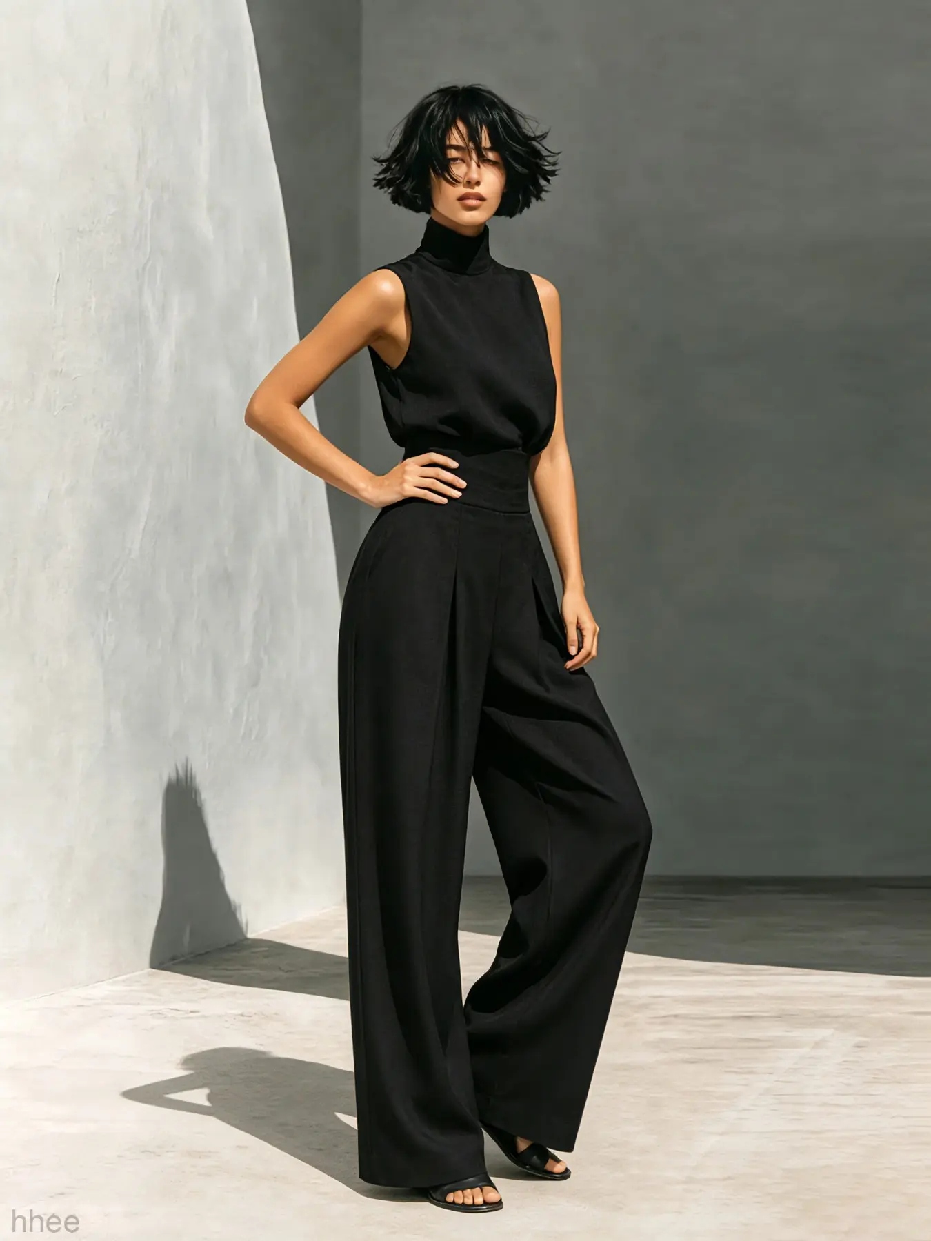 Old Money Style Vacation Home Wear, Breathable Comfy Sleeveless High Neck High Waist Wide Leg Pants, Minimalist Luxury Home Suit, Versatile Travel Loungewear