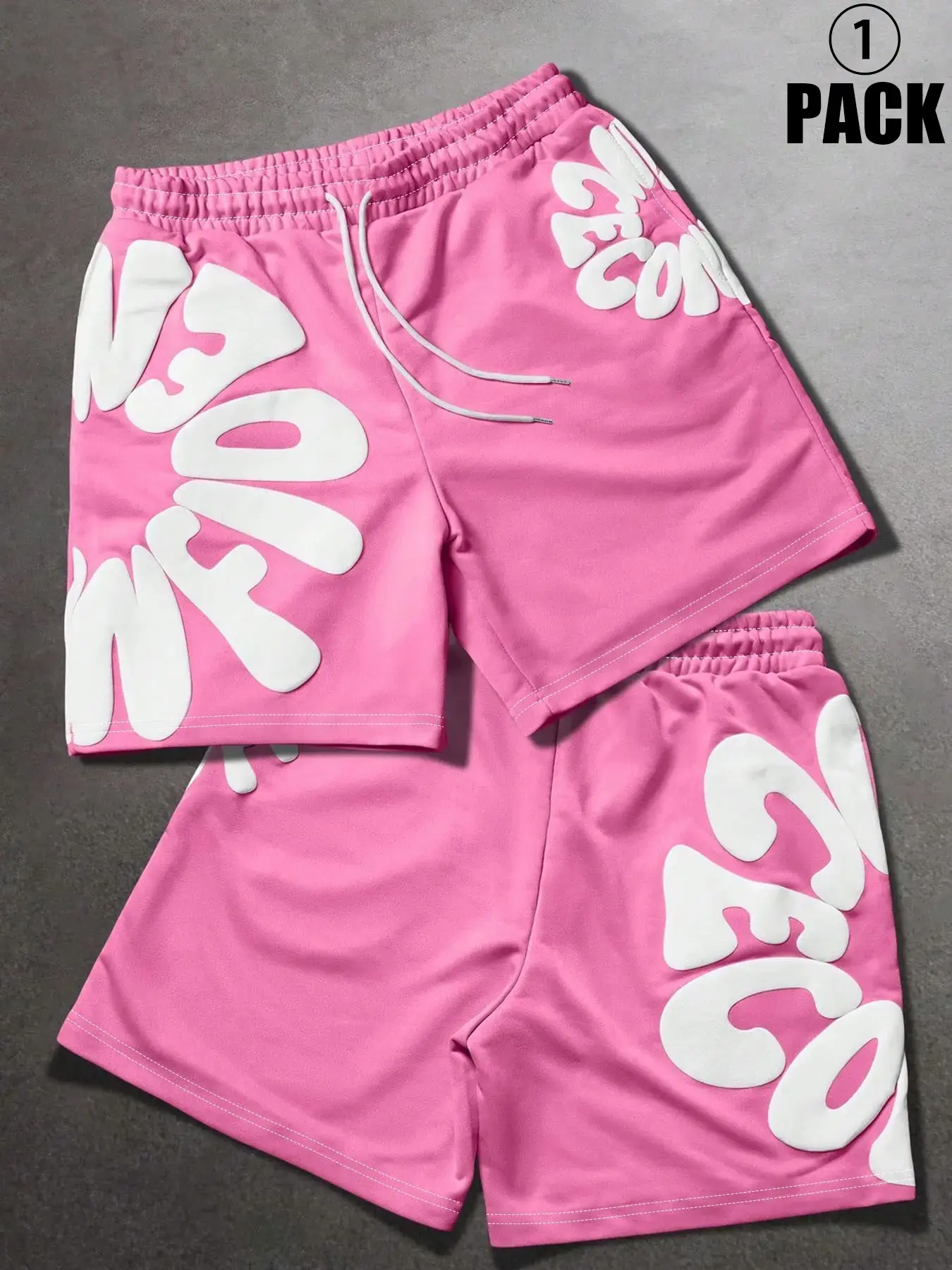 Men's Deep Summer Gym Shorts, Side Graffiti Letter Five-Quarter Pants, Elastic Waist Drawstring Loose Fit, Streetwear Fitness Shorts, Comfy Summer Shorts