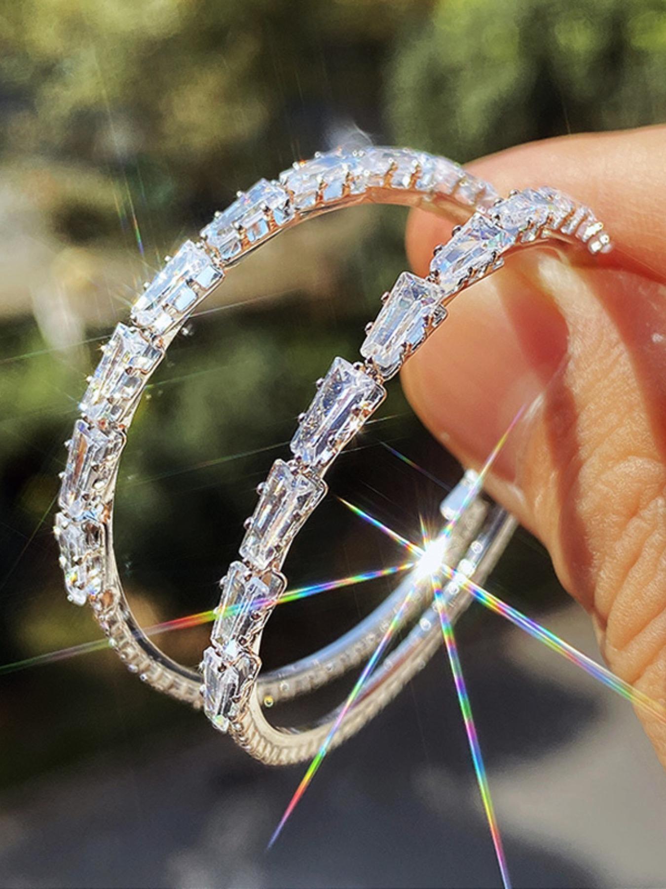 Women's 1 Pair Elegant Artificial Zircon Dainty Lightweight Hoops Earrings, Fashionable Earrings for Women, Fashion Jewelry Accessories for Party, Daily Clothing Decor, Elegant Minimalist Earrings