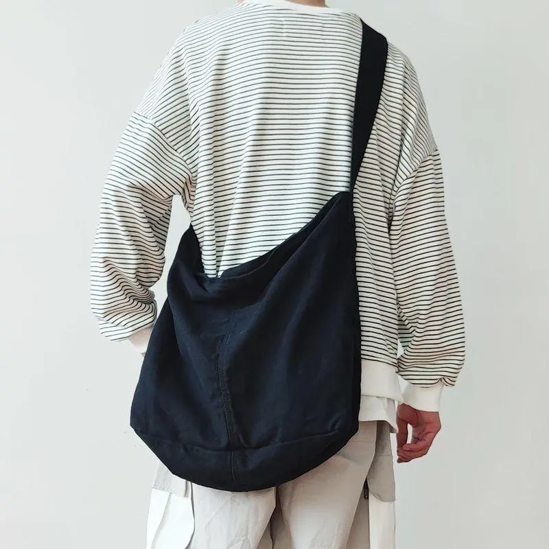Large Canvas Messenger Bag: Japanese Casual Tote, Unisex Slouchy Shoulder Bag for Students & Daily Use, Adjustable Strap, Slouchy Silhouette, Spacious, Japanese Messenger Bag