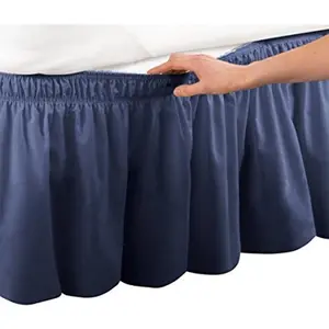 Pleated Sides Fabrics Wrap Around Style Cotton Elastic 15 inch Drop Dust Bed Skirt for Twin/Full,Queen,King Size Beds(Twin/Full, Navy)