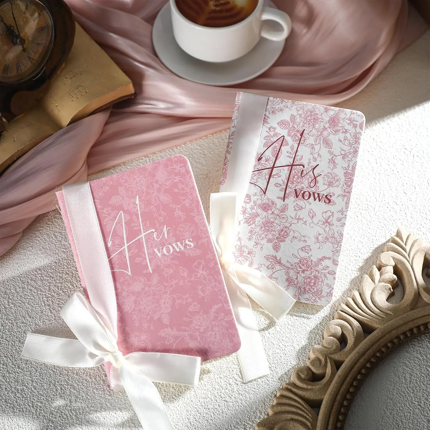 2 count  His and Hers Wedding Vow Books with Ribbon Bow Floral Vow Books Notebook for Wedding Vows  for Bride and Groom with 48 Pages 3.94 x 5.91 Inches Bridal Shower Gifts
