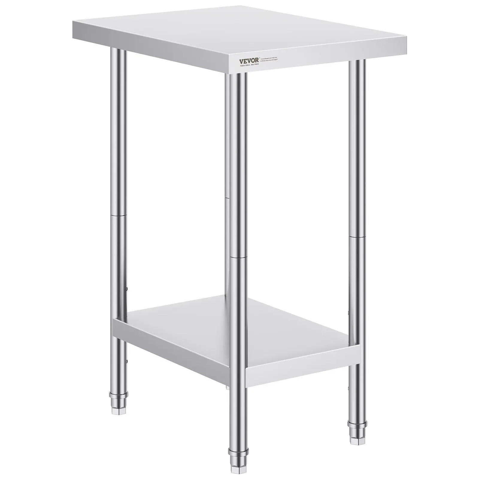 【Summerfinds】VEVOR Heavy-Duty Metal Freestanding Workstation Prep Table, 24x18x34 in, 640 lbs Load Capacity, 3 Adjustable Height Levels, Sturdy Stainless Steel Rectangle Countertop for Commercial Kitchen Use