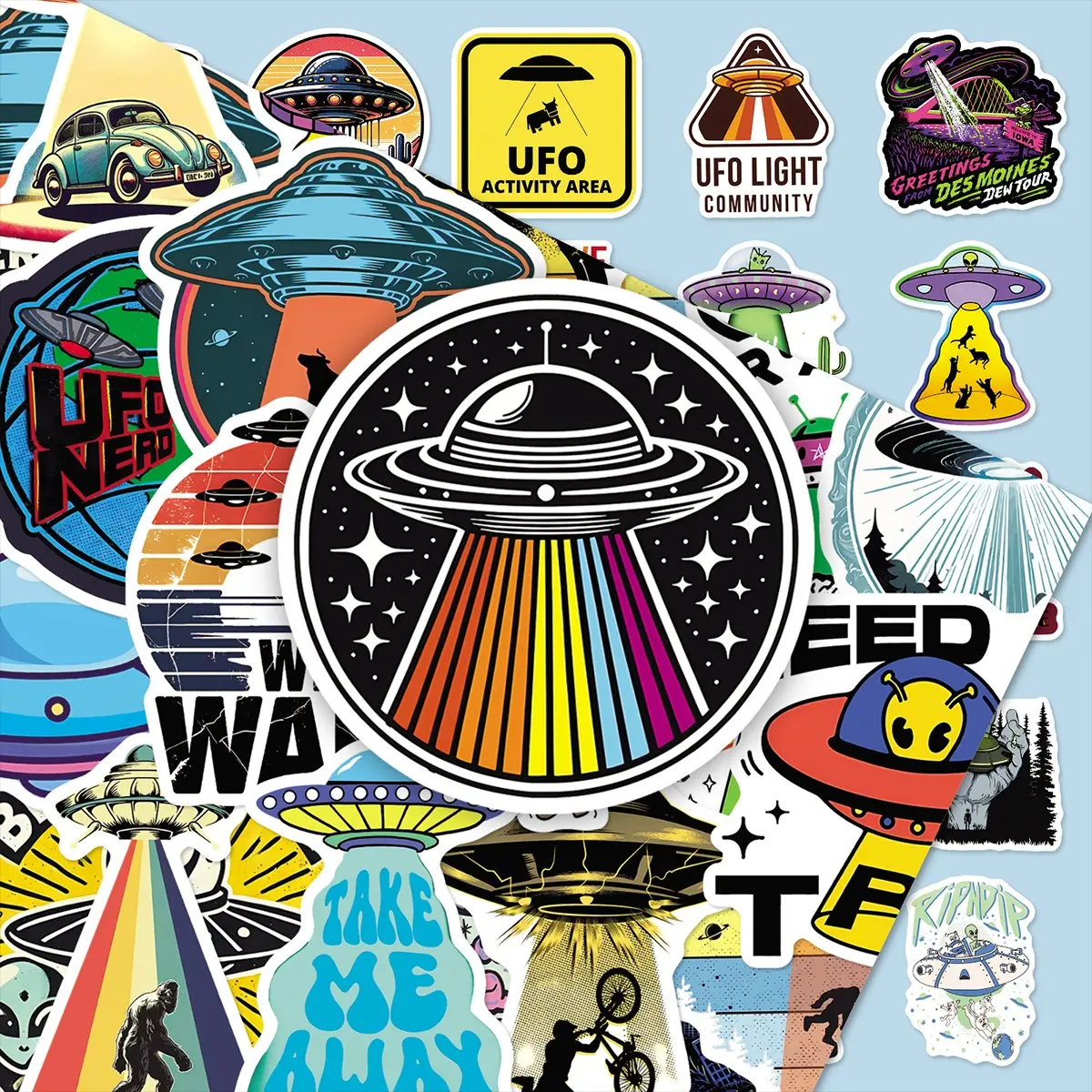 100sheets two sets of repetition flying saucers UFO alien sci-fi style stickers trend personality display cabinet stationery refrigerator decorative stickers