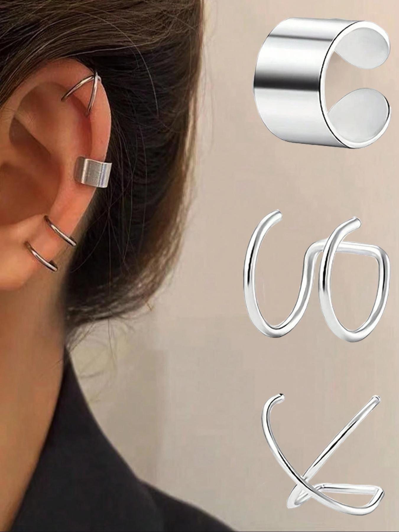 3 Pairs of Minimalist No-Pierce Clip-On Earrings, Unisex Stainless Steel Fashion Ear Plugs, Gender-Neutral Non-Piercing Accessories, Non Piercing Jewelry