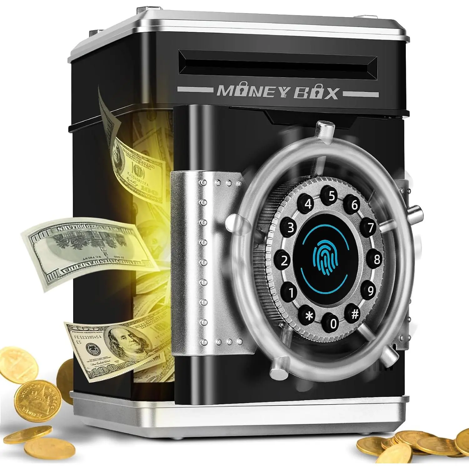 Piggy Bank for Kids - Black ATM Money Box with Password| Money Bank for Kids with Auto Money, Cash Coin Money Saving Box Toy, Educational Birthday Gift for Boys Girls Age 3-12