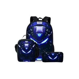 Robot Mechanical 2D Print Backpack Set, Lunch Bag, Pencil Case, Shoulder Bag, Casual Geometric Design, All Seasons, Three-Piece Set