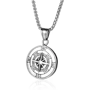 Compass Necklace for Men Chain Stainless Steel Compass Pendants Male Jewelry