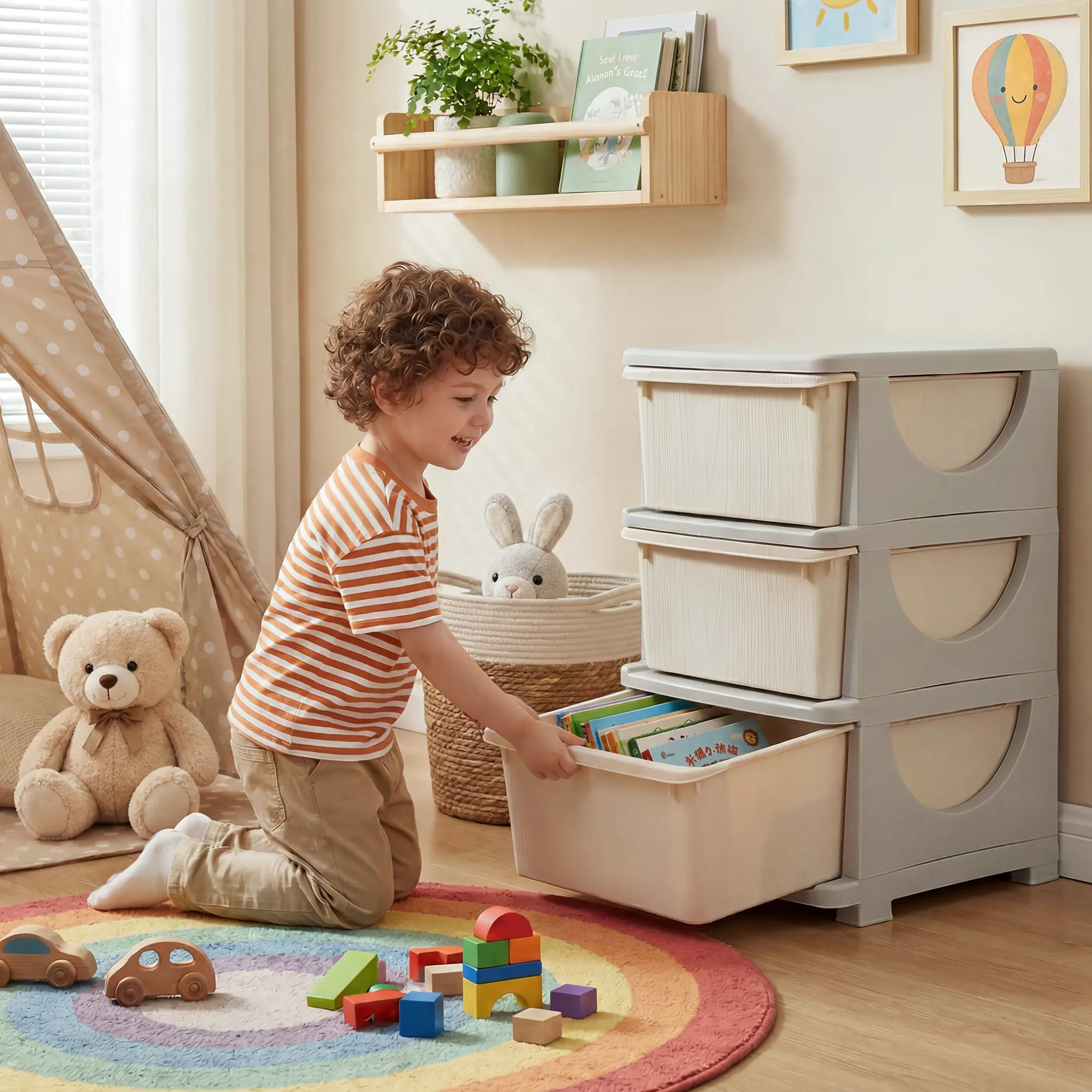 3-Tier Storage Drawer Cabinet, Toy & Book Storage Organizer for Bedroom, Playroom & Nursery | Freestanding Toy Cabinet for Toys, Books, Clothes & Craft Supplies