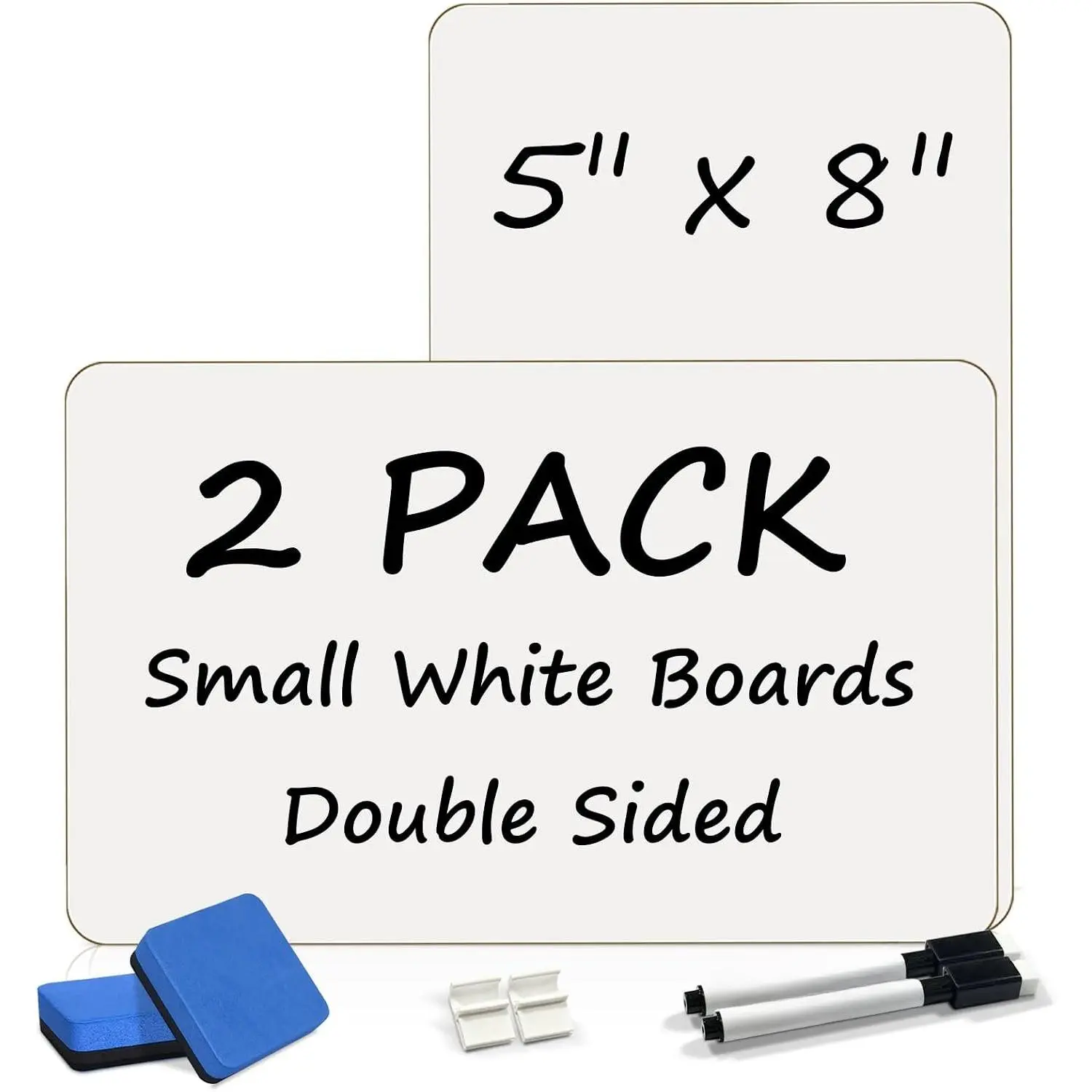 2-Pack 5"x8" Portable Lightweight Double-Sided Dry Erase Mini Whiteboards for Students, Office & Classroom Teaching Lapboards with Erasers & Markers