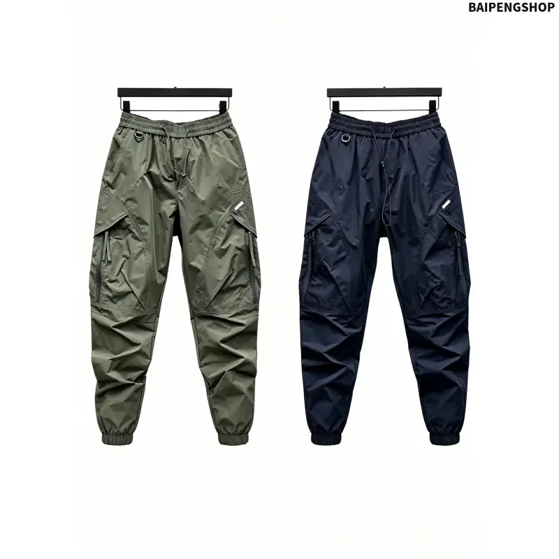 Men's Summer Ice Silk Tactical Cargo Work Pants, Elastic Drawstring Waist Multi Zipper Pocket Tapered Jogger Trousers, Lightweight Breathable Cool Elastic Cuff Streetwear Utility Pants, Casual Bottoms for Men, Ideal for Outdoor, Hiking, Camping & Daily St