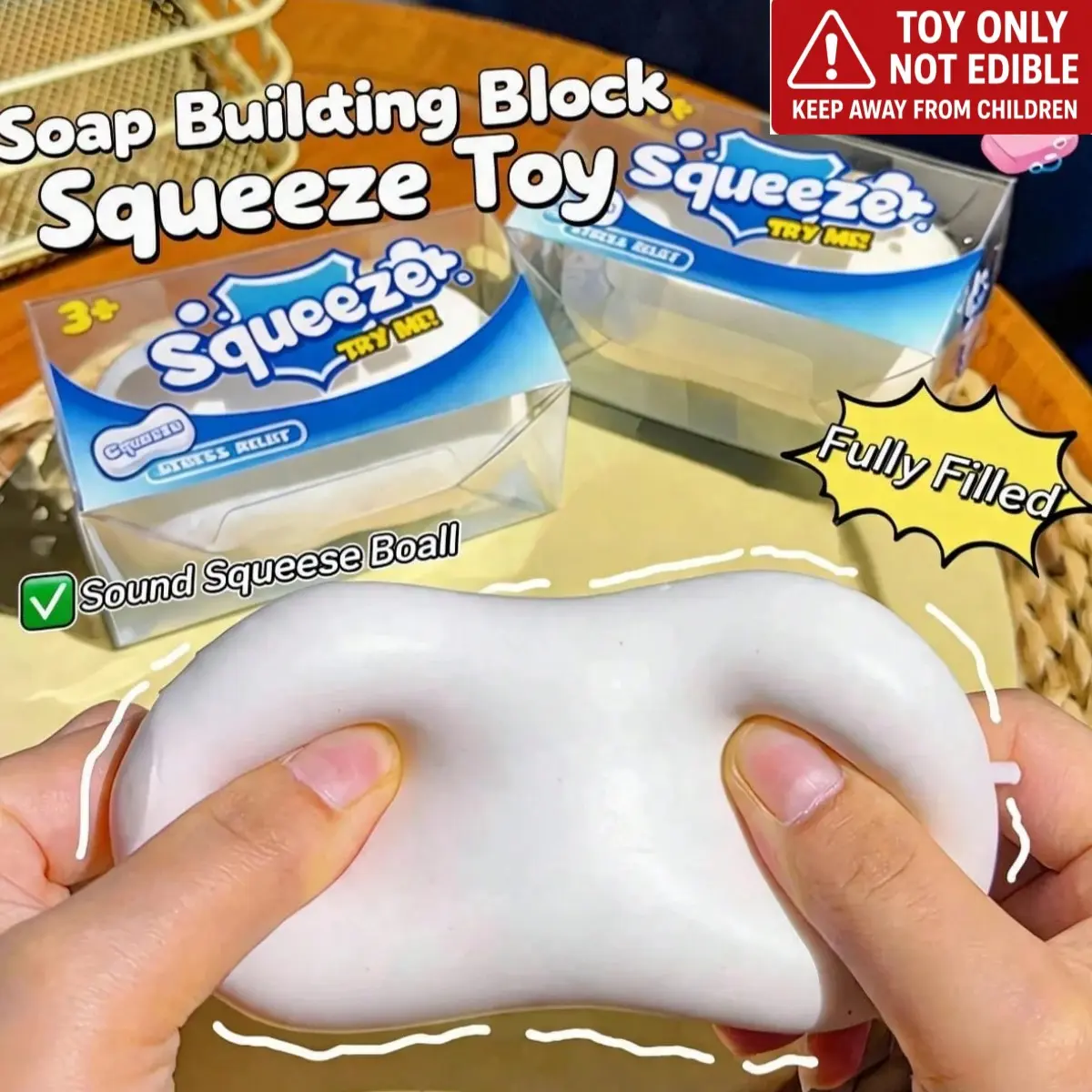 Crunchy Soap-Like Stress Ball, Squishy Stress Ball, Soft-Squeeze, Slow-Rebound, Crunchy Squeeze Sensation, Soft, Creamy-Touch Fingertip Toy, ASMR Sensory Anti-Stress Holiday & Back-to-School Gift