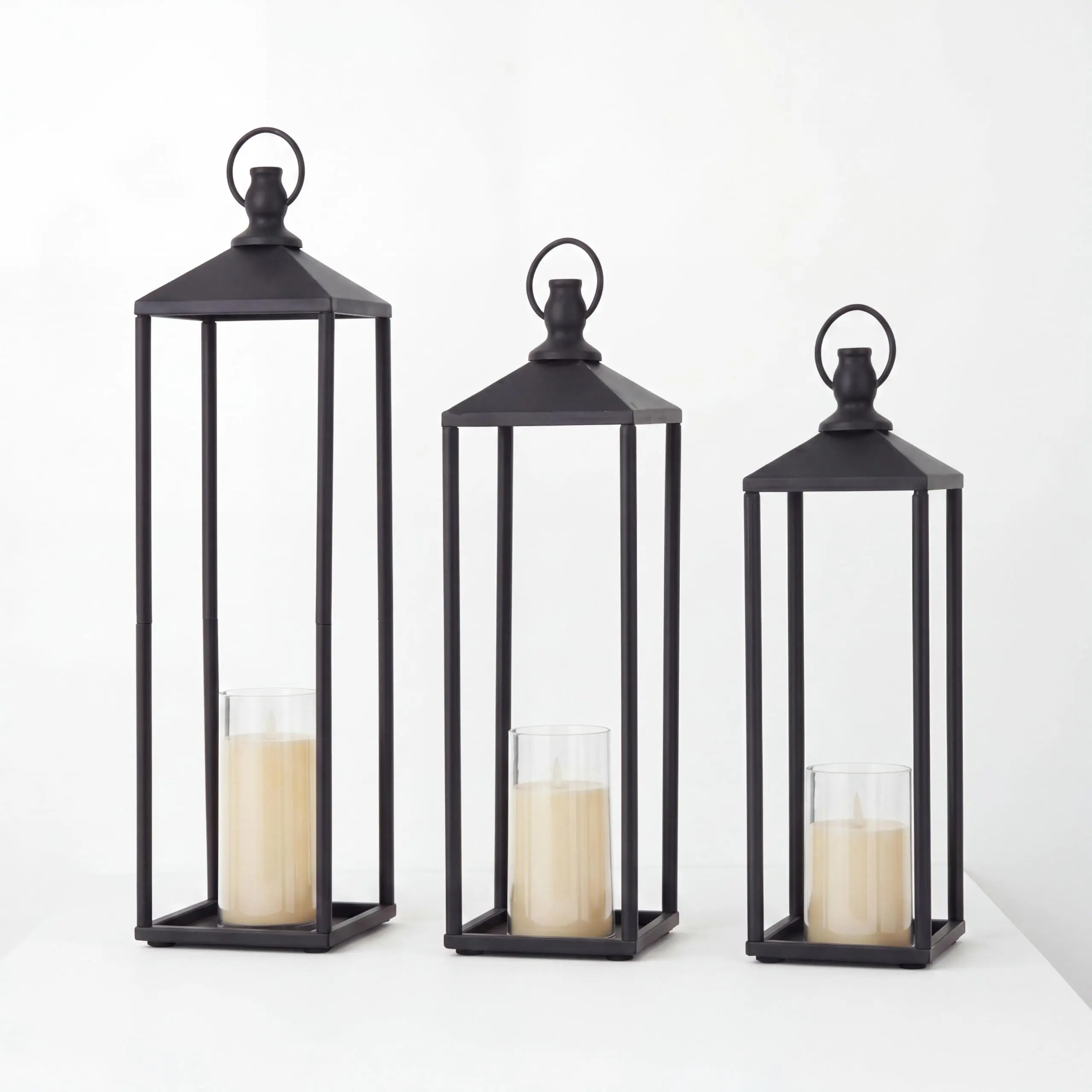 Black Metal Frame Lantern Set with Flameless LED Candles (13in,17in,19in,20in,22in) - Halloween Aesthetic Decor for Decor Lovers, Indoor/Outdoor Use (Patio,Floor)