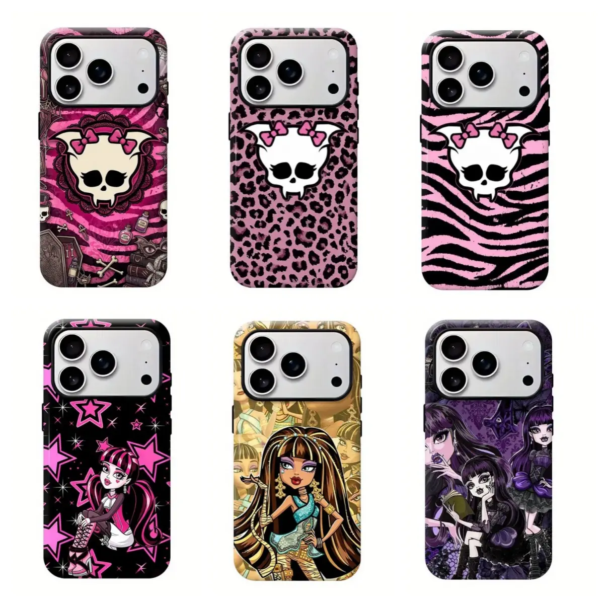 Monste3- High Pink Skull Y2K Phone Case,Gothic Cartoon Character Shockproof Protective Cover,Compatible for iPhone 17 Promax 16 15 14 13 12 11 and for Samsung S22-S26 Ultra, Gift For Her Girls