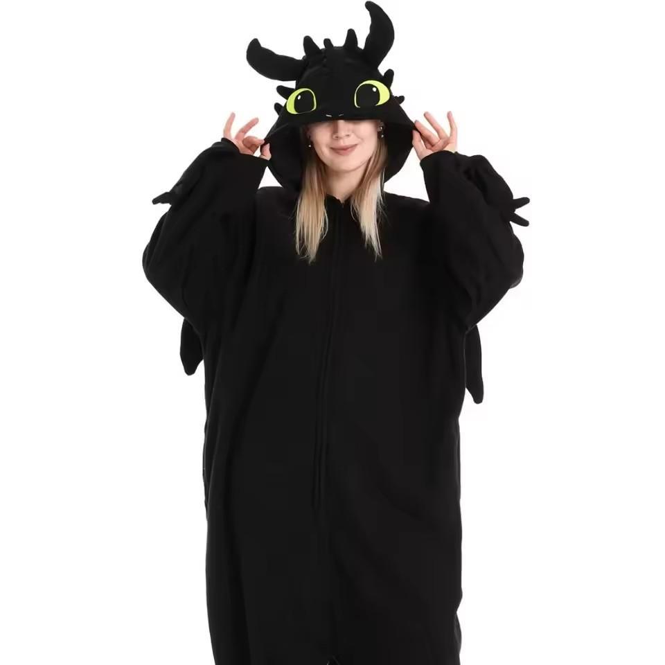 Black Toothless Dragon Onesie Pajamas Adult Kids Kigurumi Unicorn Jumpsuit Animal Pijamas Train Halloween Cosplay Winter Slipper