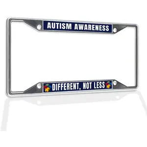 Fastasticdeals Metal Insert License Plate Frame Autism Awareness Different, No Less B Weatherproof Car Accessories Chrome 4 Holes Solid Insert