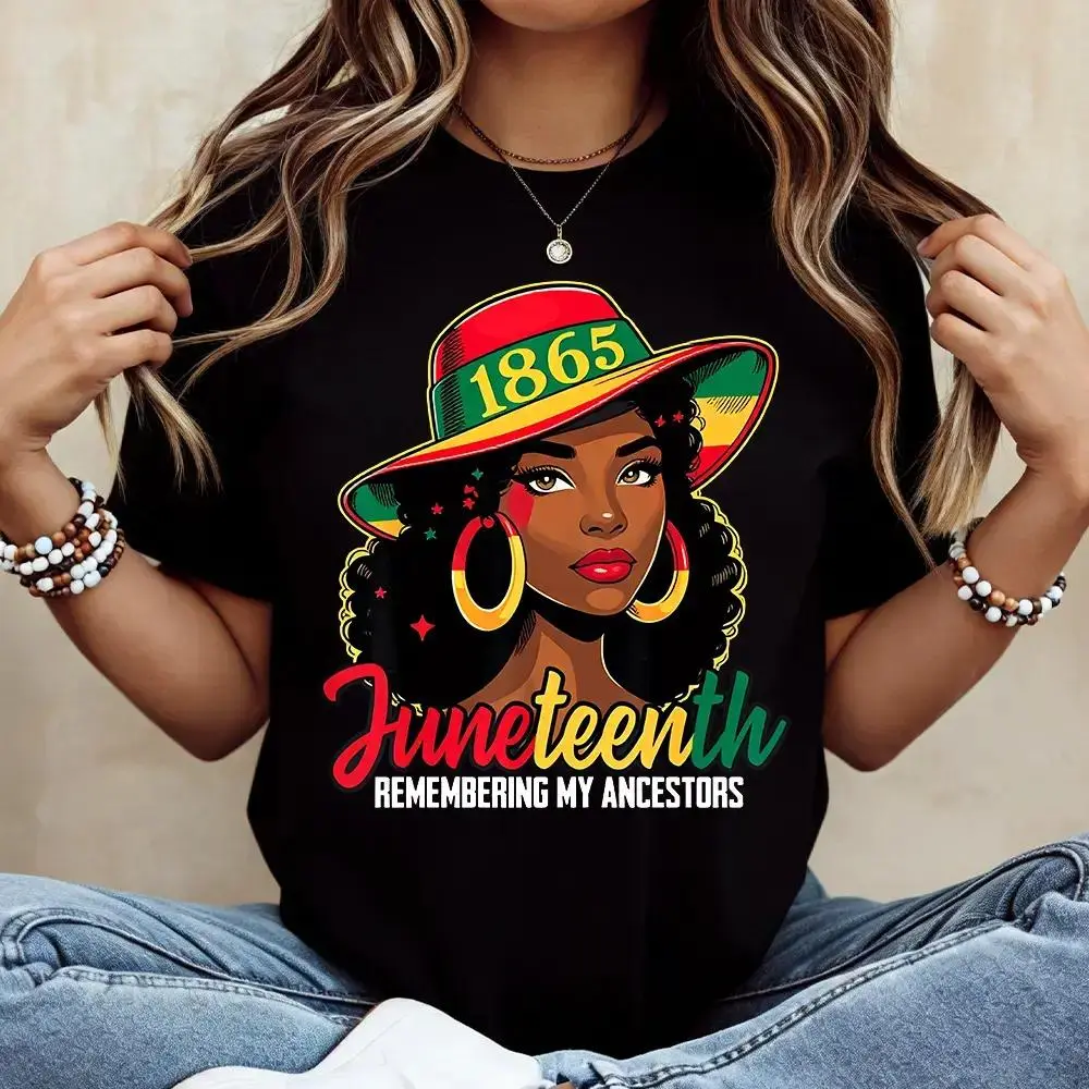 Men's Streetwear T-Shirt with Juneteenth 1865 Graphic, 100% Cotton Round Neck Top, Casual Breathable Short Sleeve, Shortsleeve