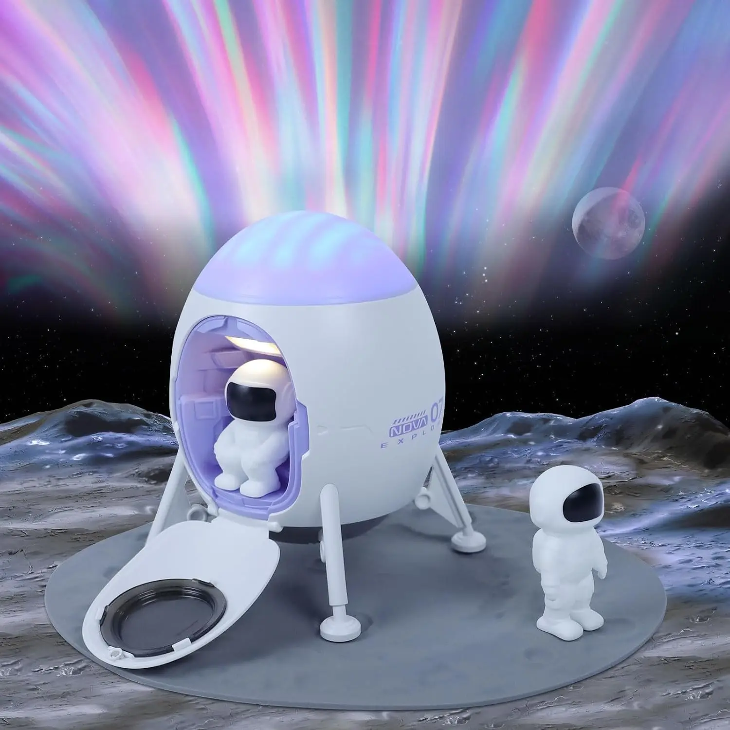 2 Styles Galaxy Projector Lamp | Lunar Lander & Lunar Rover Astronaut, Bluetooth Speaker White Noise Night Light, Star Sky Aurora Ambient Light for Bedroom Ceiling Kids Home Decor Gifts