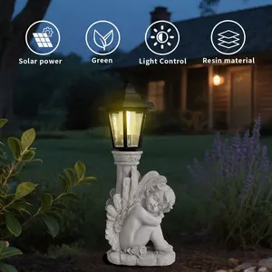 Creative Antique Roman Column Angel Solar Outdoor Light, European Resin Courtyard Statue Ornament, Decorative Night Lamp, Personalized Garden Decoration
