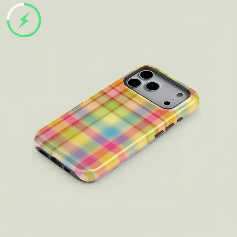 Magnetic Case Colorful Plaid Pattern Retro Square Phone Case, Candy Color Print, Durable Two-In-One Protection, for iPhone 17ProMax,16, 15, 14, 13, 12, 11,17air,16e