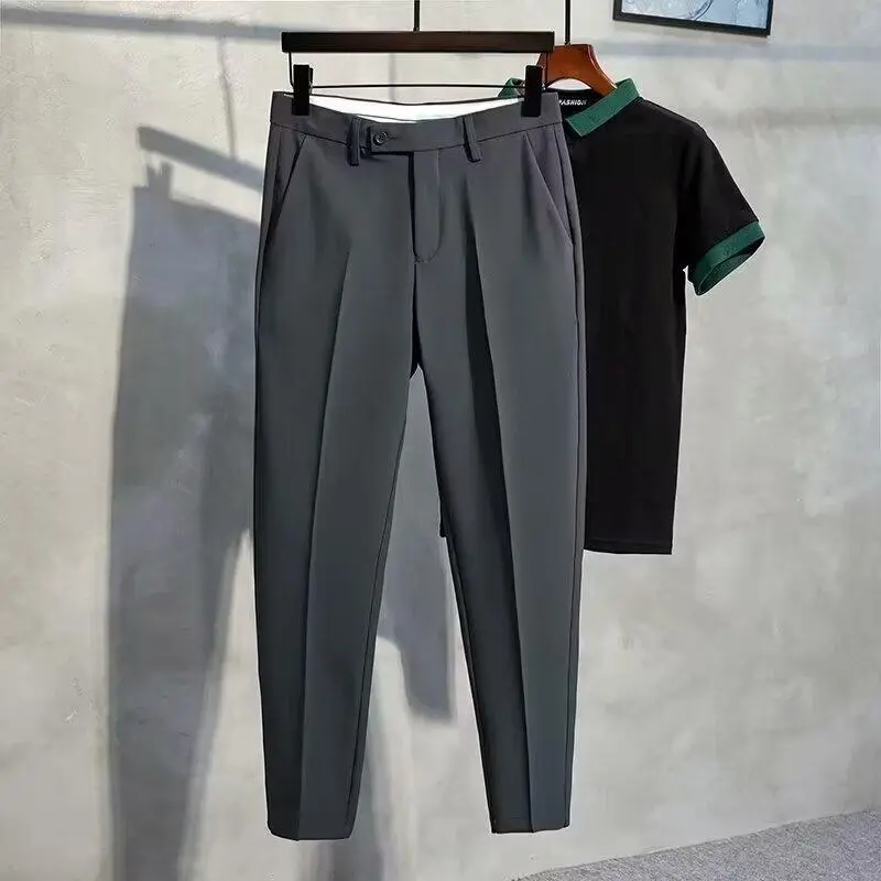 2026 New Men's thin British business casual pants, youth straight-leg suit pants, drape trendy nine-point pants