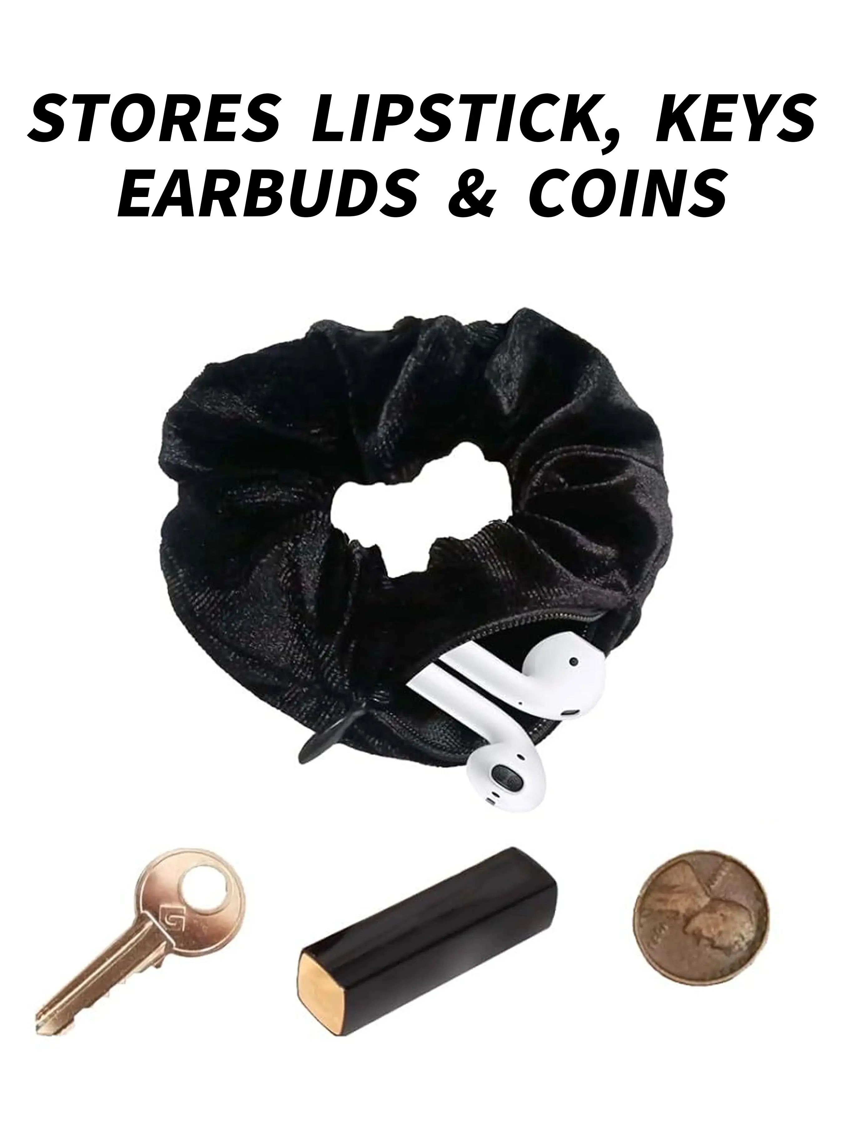1 Pack Velvet Scrunchie with Zipper Hidden Pocket, Multifunctional Elastic Hair Tie Holds Lipstick, Keys, Earbuds & Loose Change, Ideal for Gym, Travel & Daily Use