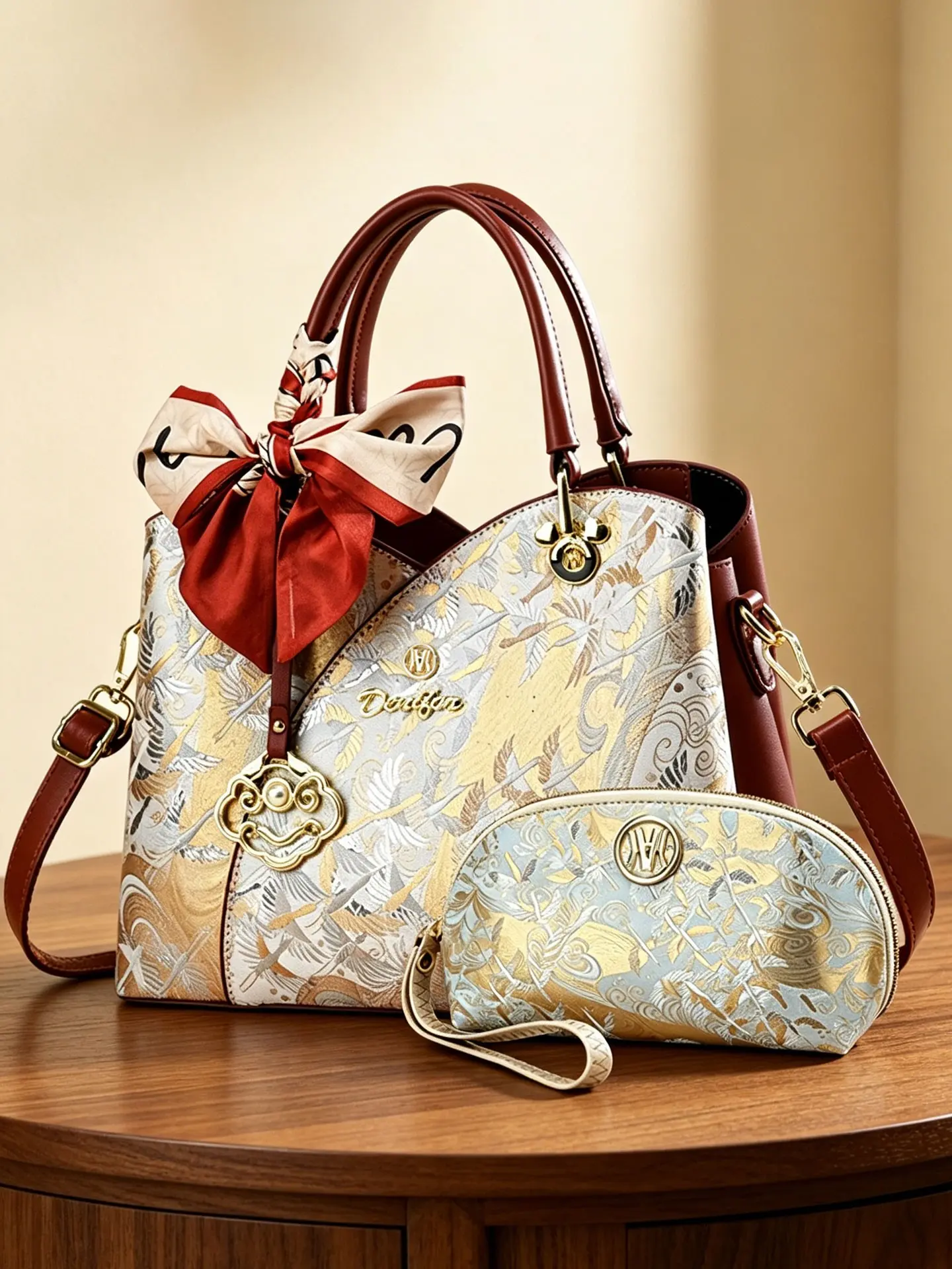 Embroidered women's bags from high-end designer brands, women's handbags, women's purses, Crossbody Bag Set, women's crossbody and shoulder bags; printed patterns are cut randomly, matched with printed scarves in random prints