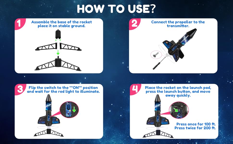 SUNDAY MIRTH Rocket Launcher for Kids -200 Feet of Flight Altitude, Auto Electric Rocket Toys with Safe Parachute, Outdoor Toys Easter Basket Stuffers Birthday Gifts for Boys & Girls Age 6 7 9 10 12 8-13 Years Old