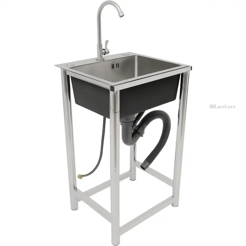 Stainless Steel Utility Sink w/Faucet, Commercial Single Bowl Kitchen Sink Freestanding, Indoor Outdoor Utility Sinks for Laundry Room Garage Shop Bathroom Home ModernH6LaceLure