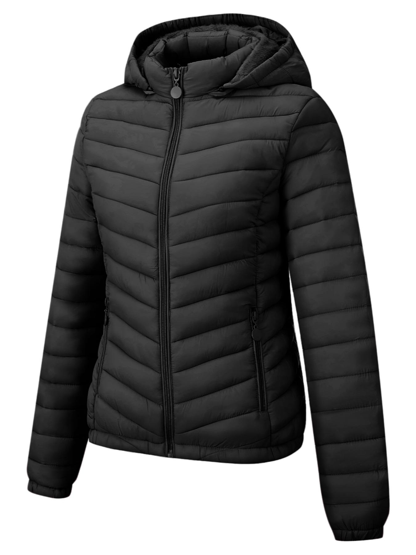 Geschallino Women's Lightweight Fitted Winter Cotton Jacket with Pockets, Casual Fall & Winter Hooded Coat for Daily Commute