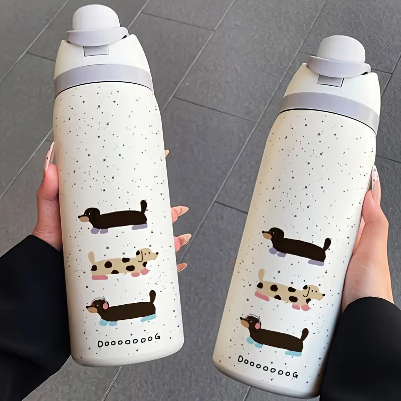 1pc 32Oz Dachshund Pattern Tumbler, Stainless Steel Coffee Mug, Portable Travel Cup, Fashionable Thermos, Heat/Cold Retention Water Bottle, Suitable for Office, Home, Birthday/Holiday Gift for Family And Friends, Coffee/Tea Enthusiasts
