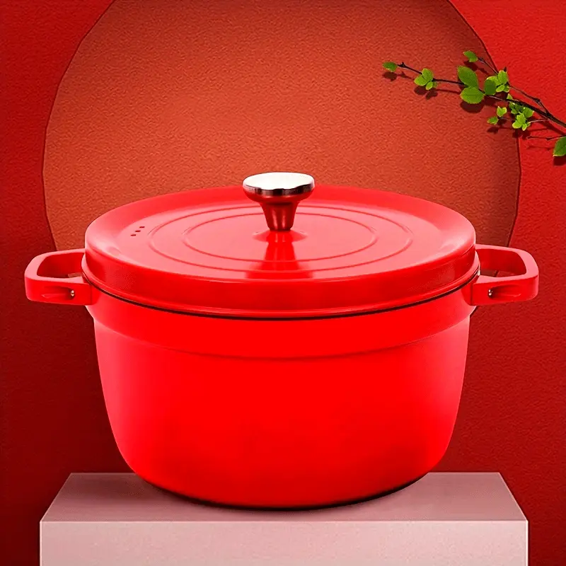 1 Piece Red Nonstick Cast Iron Dutch Oven Multi - function Cookware Set Suitable for Gas Stove and Induction Cooker