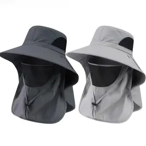 UPF Wide Brim Sun Hat, Detachable Face Cover Neck Flap Fishing Cap
