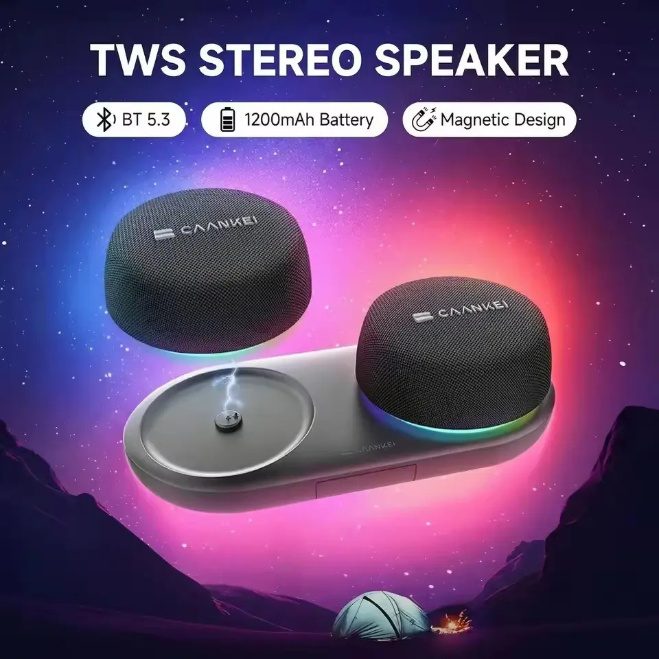 CS20 Wireless Bluetooth-compatible Speaker, Portable Audio with Magnetic Base, TWS Dual Device Pairing, Long Battery Life, RGB Sync Lights, Home Theater Essential