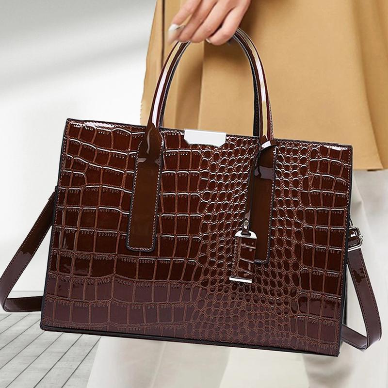 Women Crocodile Pattern Satchel Tote Pu Leather Shoulder Bag Top-handle Handbags Purple for Thanksgiving Gifts