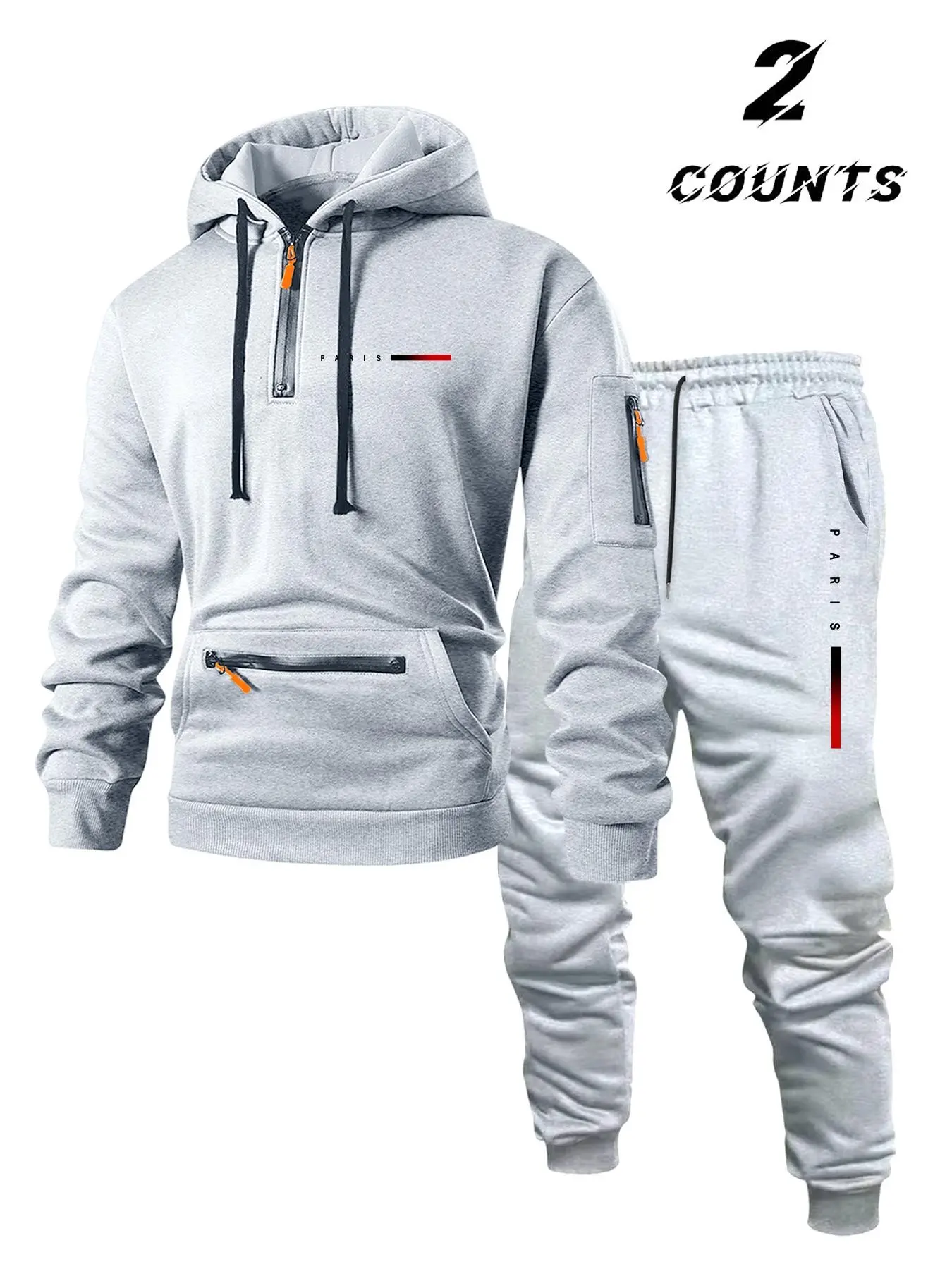 Men's Half-Zip Hoodie and Long Pants Set, Trendy Pocket Zip Design, Letter Print, Multiple Colors, Comfortable, Streetwear Fashion