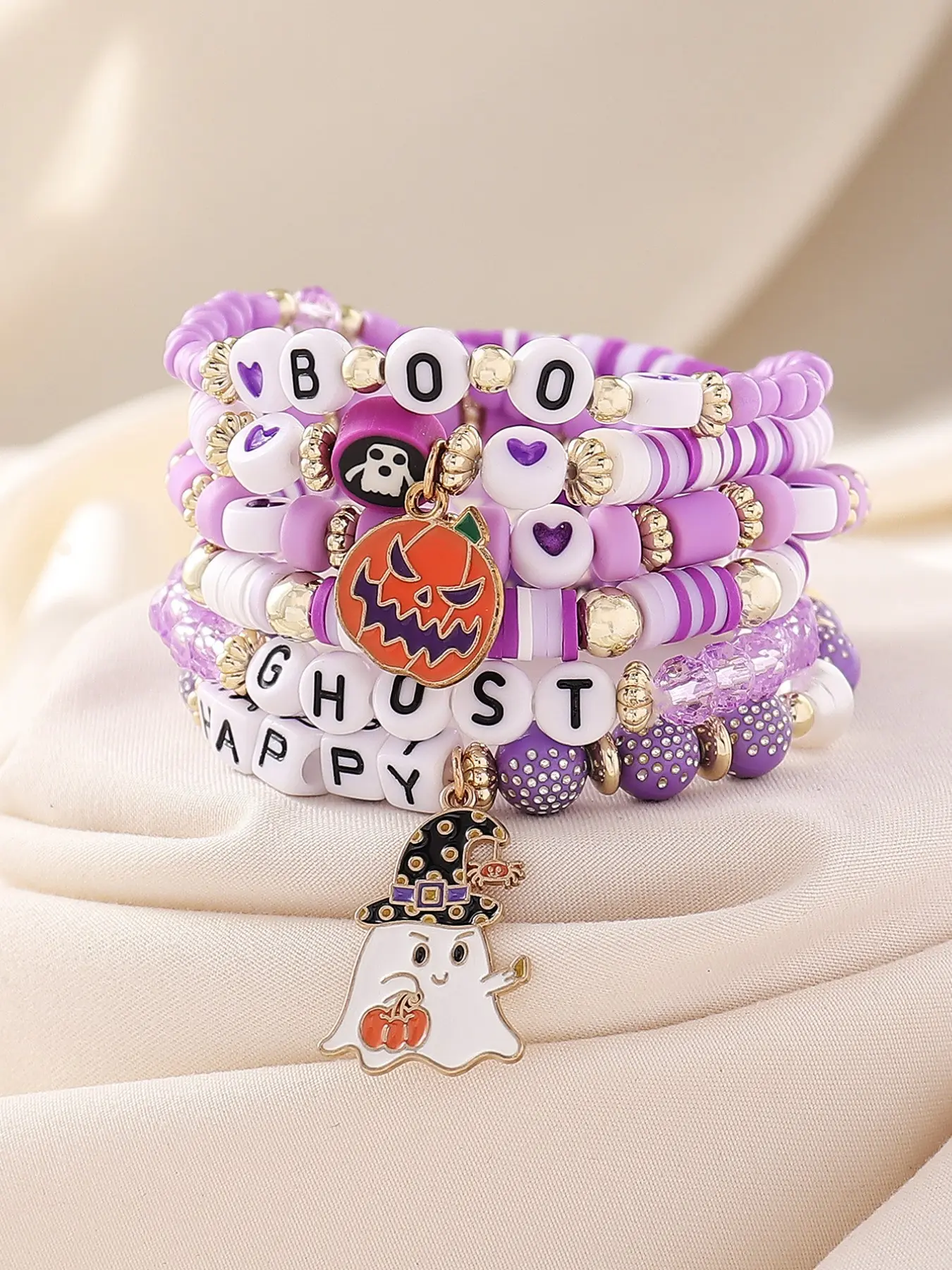 Boho Halloween Beaded Bracelet Set, 6 Pcs Handmade Jewelry, Perfect for Parties, Festivals, Daily Wear, Gift for Friends and Family